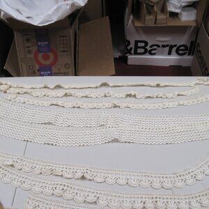 Vtg Estate Crocheted OPEN STRIPS White- Cream Doilies (set of 4)